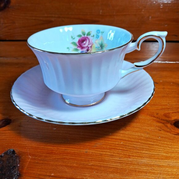 Paragon vintage bone china teacup & saucer, white, gold, pink - Picture 1 of 8